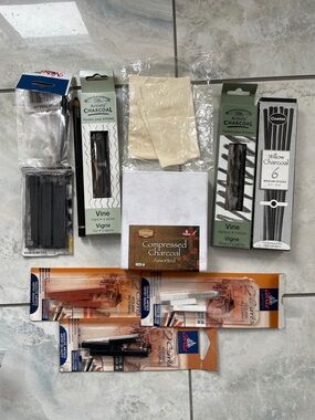 Lot of charcoal and conte artist supplies drawing sketching craft hobby art